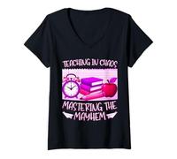 Womens Teacher Life In Chaos Mode - Cute & Smart Educator Art V-Neck T-Shirt