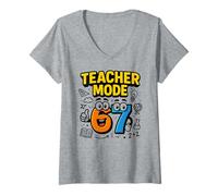 Women's Teacher Mode 67 - Funny Six Seven Italian Brainrot School V-Neck T-Shirt