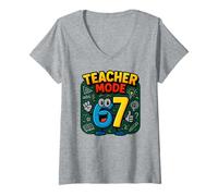 Women's Teacher Mode 67 - Funny Six Seven Italian Brainrot School V-Neck T-Shirt