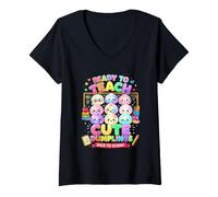 Women's Teacher Ready to Teach Cute Dumplings Back to School V-Neck T-Shirt