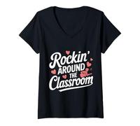 Women's Teacher Rockin' Around The Classroom V-Neck T-Shirt