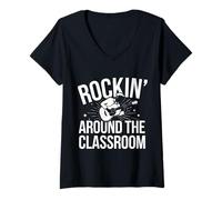 Women's Teacher Rockin' Around The Classroom V-Neck T-Shirt