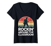 Women's Teacher Rockin' Around The Classroom V-Neck T-Shirt