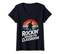 Women's Teacher Rockin' Around The Classroom V-Neck T-Shirt