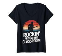 Women's Teacher Rockin' Around The Classroom V-Neck T-Shirt