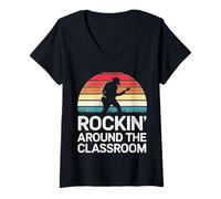 Women's Teacher Rockin' Around The Classroom V-Neck T-Shirt