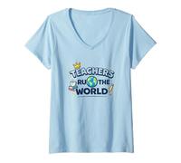 Women's Teacher Runs The World Teacher Appreciation Educators Gifts V-Neck T-Shirt