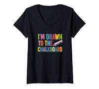 Womens Teacher School Student I'm Drawn to The Chalkboard Graphic V-Neck T-Shirt