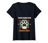 Women's Teacher Siamese Mom Loudest Class V-Neck T-Shirt
