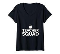 Womens Teacher Squad Typography with Apple V-Neck T-Shirt