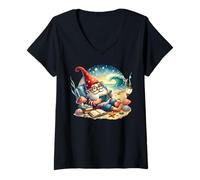 Womens Teacher Summer Gnome Dad Reading A Book On The Beach Lover V-Neck T-Shirt