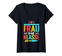 Women's Teacher Teacher School I am a Woman with Class V-Neck T-Shirt