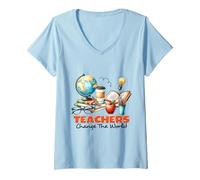Women's Teachers Change The World Educator Appreciation V-Neck T-Shirt