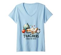Women's Teachers Change The World Educator School Supplies V-Neck T-Shirt