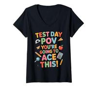 Women's Teachers Teach Student Educator Teaching School Test Day V-Neck T-Shirt