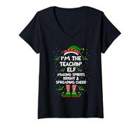 Womens Teachin' Elf Making Spirits Bright & Spreading Cheer Xmas V-Neck T-Shirt