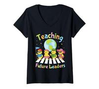 Women's Teaching Future Leaders Chick Students Teacher Back School V-Neck T-Shirt