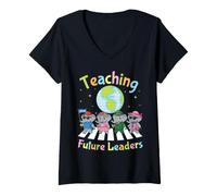 Women's Teaching Future Leaders Elephant Students Teacher to School V-Neck T-Shirt