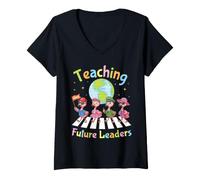 Women's Teaching Future Leaders Flamingo Students Teacher to School V-Neck T-Shirt