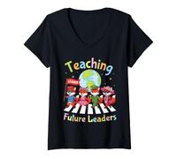 Women's Teaching Future Leaders Fox Students Teacher Back to School V-Neck T-Shirt
