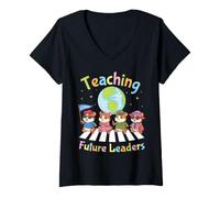 Women's Teaching Future Leaders Hamster Students Teacher Back School V-Neck T-Shirt
