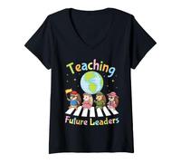 Women's Teaching Future Leaders Hedgehog Students Teacher to School V-Neck T-Shirt