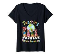Women's Teaching Future Leaders Kangaroo Students Teacher to School V-Neck T-Shirt