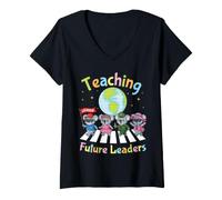 Women's Teaching Future Leaders Koala Students Teacher Back School V-Neck T-Shirt