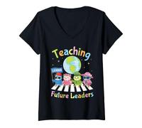 Women's Teaching Future Leaders Owl Students Teacher Back to School V-Neck T-Shirt