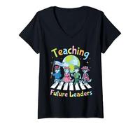 Women's Teaching Future Leaders Wolf Students Teacher Back to School V-Neck T-Shirt