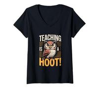 Womens Teaching is A Hoot Owl Retro Vintage V-Neck T-Shirt