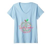 Women's Teaching is A Work of Heart Educator Design V-Neck T-Shirt