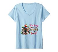 Women's Teaching is a Work of Heart Educator Design V-Neck T-Shirt
