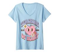 Women's Teaching is A Work of Heart Educator Quote V-Neck T-Shirt