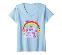 Women's Teaching is My Ministry Christian Teacher V-Neck T-Shirt