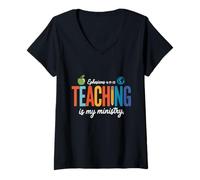 Womens Teaching is My Ministry Scripture Christian Jesus Teacher V-Neck T-Shirt