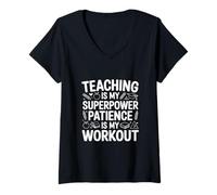 Women's Teaching is My Superpower Patience is My Workout V-Neck T-Shirt