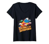 Women's Teaching is My Superpower Teacher Pride Design V-Neck T-Shirt