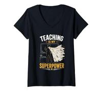 Women's Teaching is My Superpower Teacher V-Neck T-Shirt
