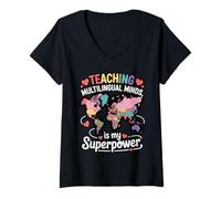 Womens Teaching Multilingual Minds Learners English ESL Teacher V-Neck T-Shirt
