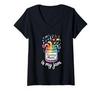 Womens Teaching Music is My Jam Notes Enthusiast V-Neck T-Shirt