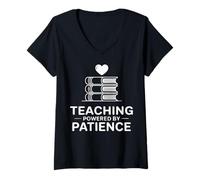 Women's Teaching Powered by Patience Design V-Neck T-Shirt