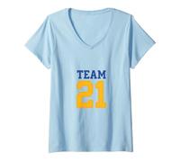 Women's Team 21 Varsity Number Down Syndrome Awareness Walk Crew V-Neck T-Shirt