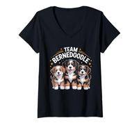 Womens Team Bernedoodle Cute Cartoon for Dog Owners Pet Bernedoodle V-Neck T-Shirt