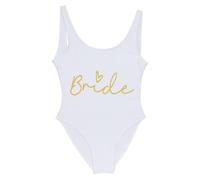 Women's Team Bride One Piece Swimsuit Beach Swimwear Tummy Control Bathing Suit Swimming Costume Hen Party Beachwear Retro Backless Swimsuits White