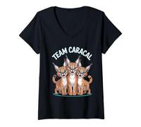 Womens Team Caracal Cartoon Wild Cat Themed Trio Funny Artwork V-Neck T-Shirt