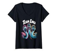 Womens Team Emu Funny Cartoon Aussie Outback Bird Birthday Party V-Neck T-Shirt