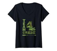 Women's Team Fourth 4th Grade Cool Cammo Teacher Student School V-Neck T-Shirt