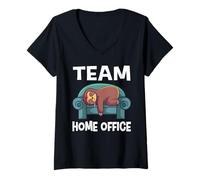 Women's Team Home Office - Sleeping Sloth in The Office Funny Humor V-Neck T-Shirt
