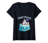 Womens Team Iceland Puffins Cartoon Iceberg Island Flag Souvenir V-Neck T-Shirt